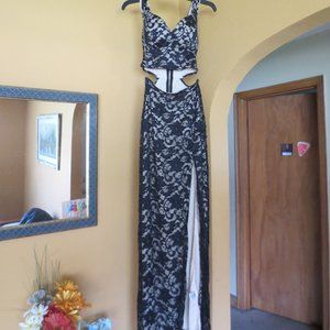 Small Formal Dress with Slit (nude and black lace)